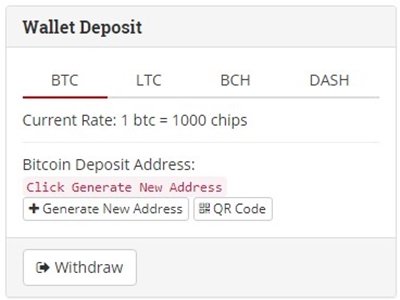 betcoin deposit and withdraw screen