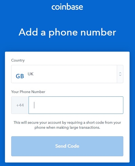 coinbase phone verification screen