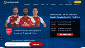 Cashbet Coin landing page with Arsenal FC players